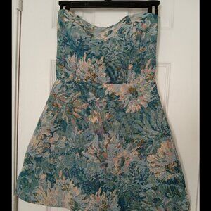 Strapless Floral Brocade Mini Dress
